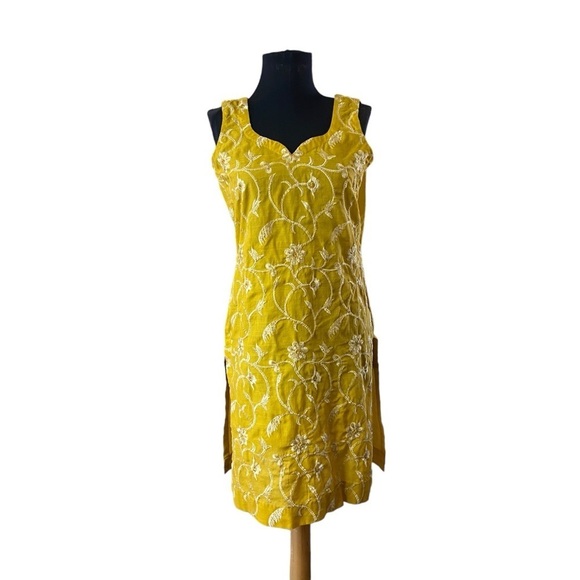 Beautiful Yellow Mustard Colored Embroidered Kurt’s Tunic Dress - Picture 2 of 16